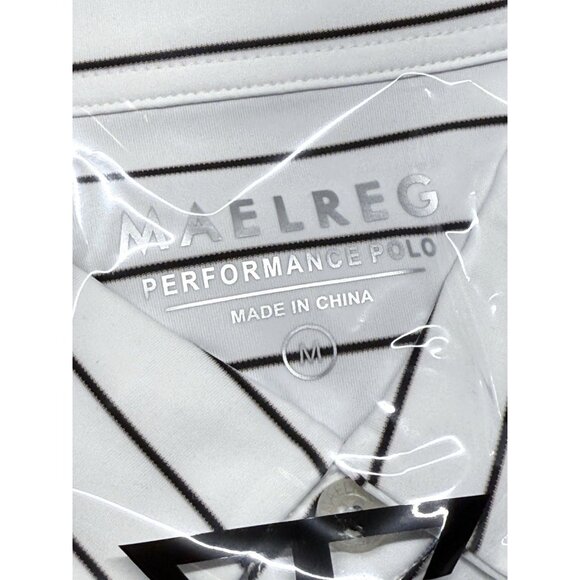 Maelreg Men’s Performance Polo Shirt Black White Stripes Medium NWT - Picture 7 of 8